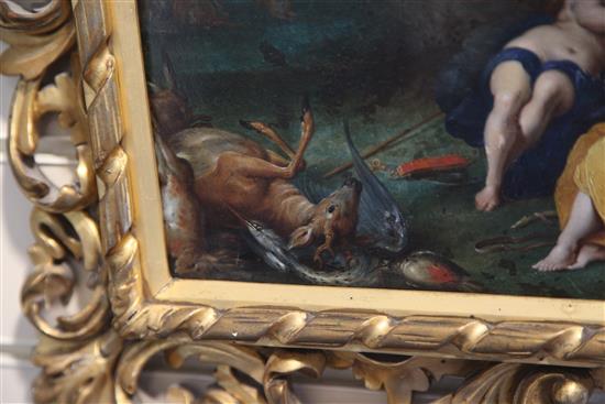 17th century Flemish School Diana and attendants asleep in woodland 10.75 x 15in.